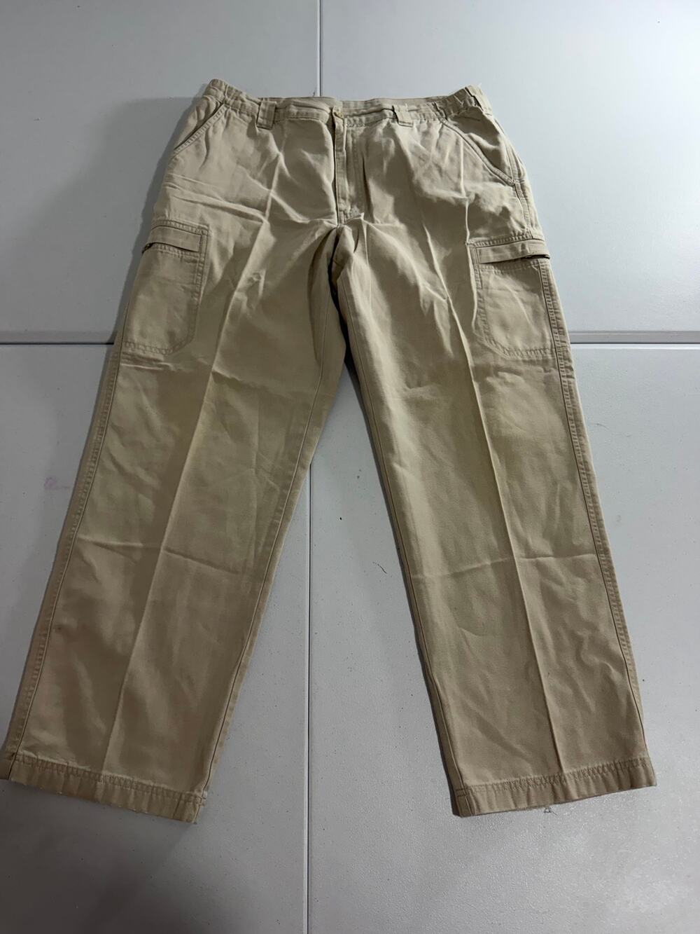 L.L.Bean Canvas Cargo Pants Mens 36x30 Khaki Tan 100% Cotton Outdoor Workwear